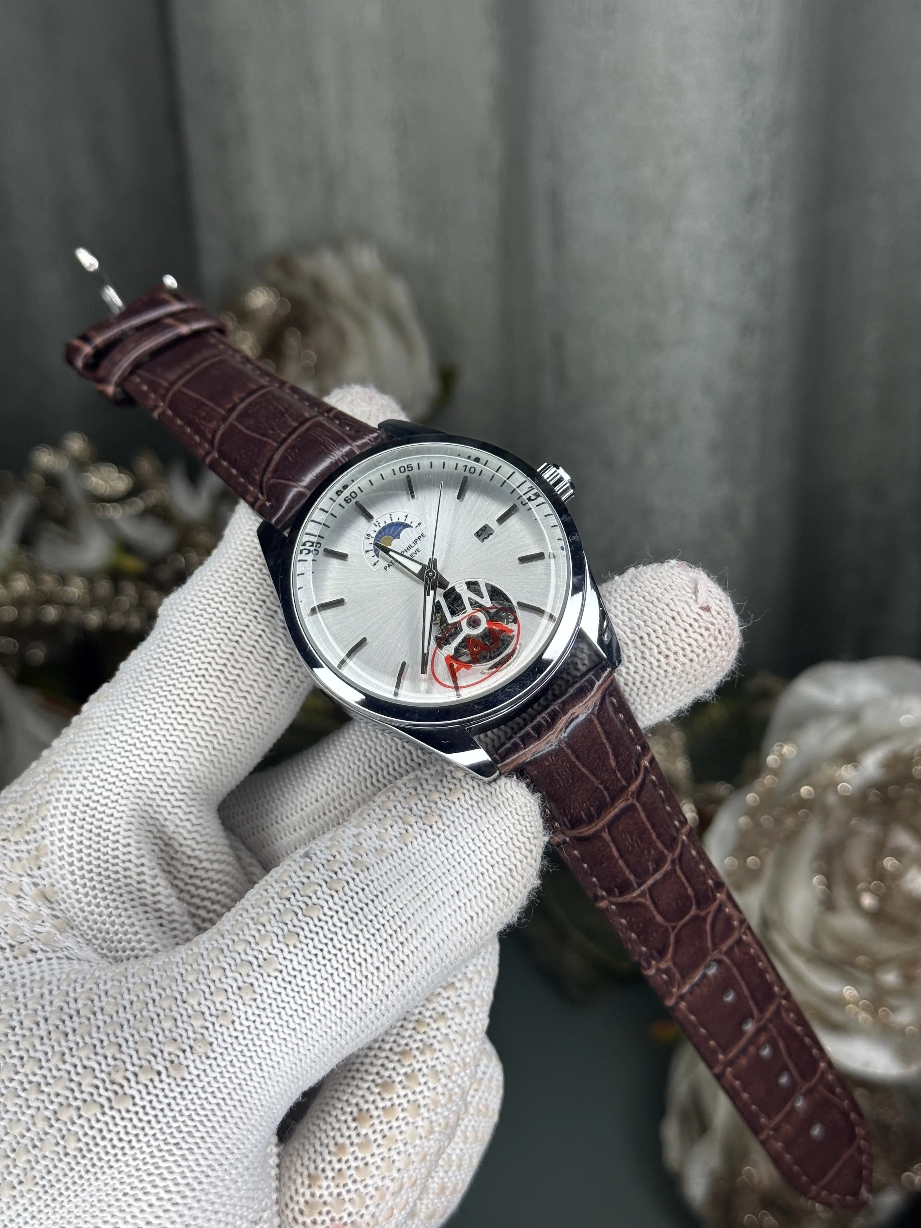 Patek Philipp e Brown White Leather Strap Premium Watch Secondary image