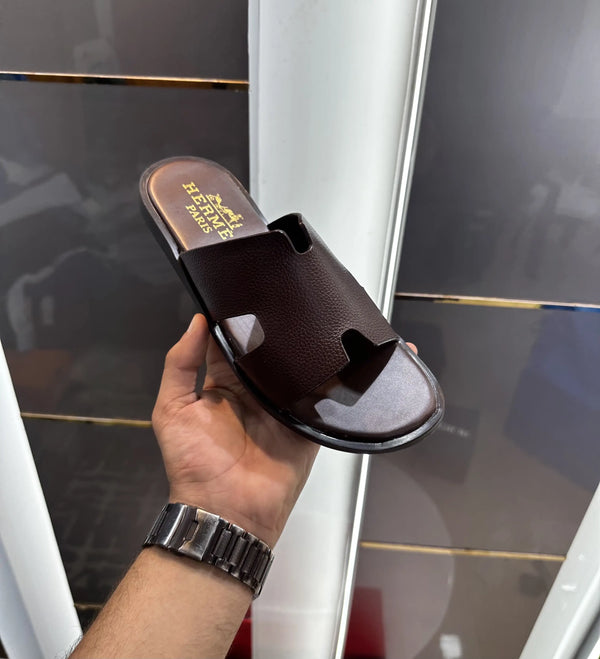 Herms_Brown Premium Leather Slide