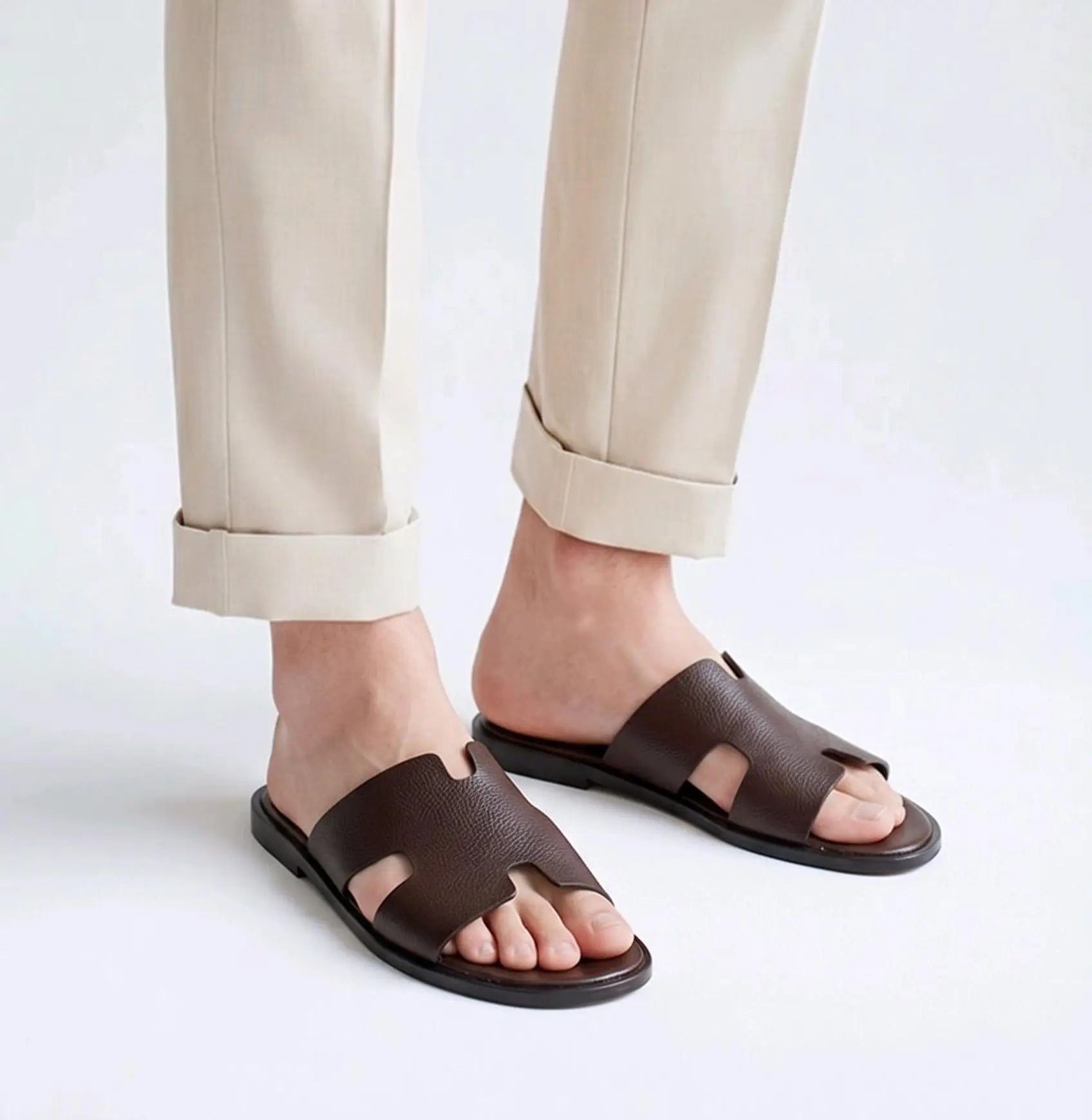 Herms_Brown Premium Leather Slide Main image