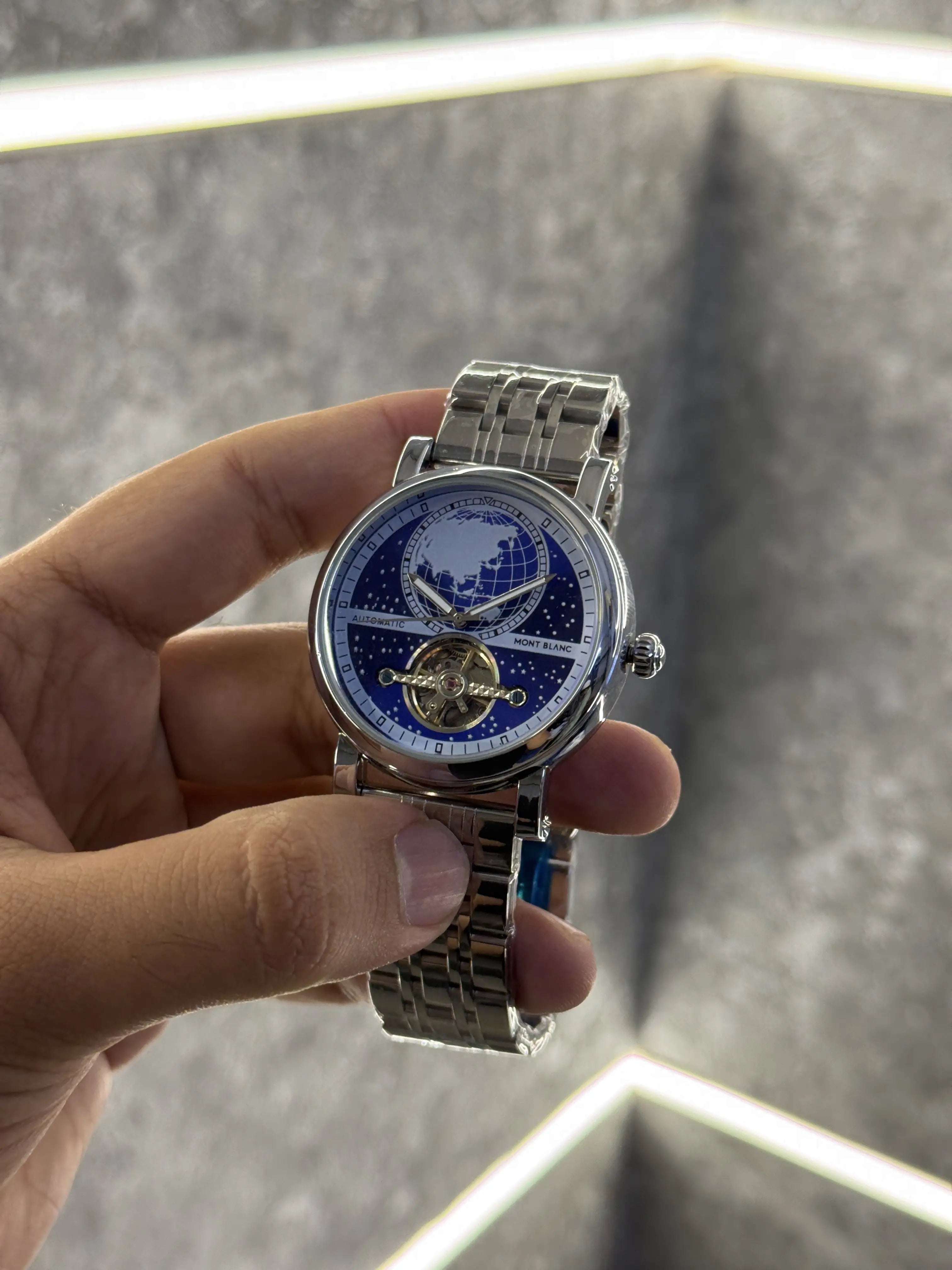 Mont Blanc Tourbillion Automatic Silver Blue
