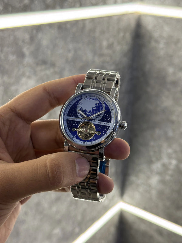Mont Blanc Tourbillion Automatic Silver Blue