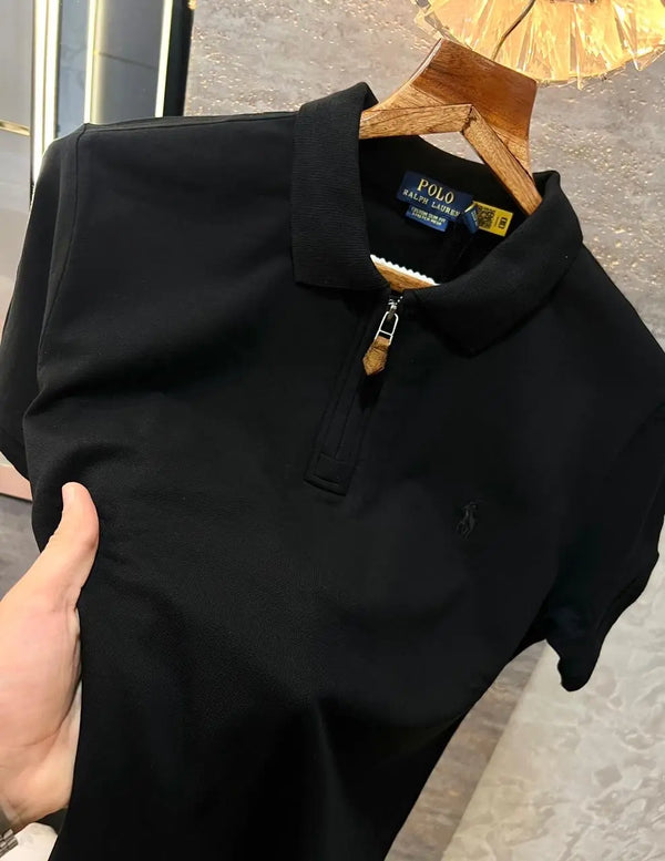 Ralph Lauren Black Embroidery Logo Premium Classic Polo T-Shirt