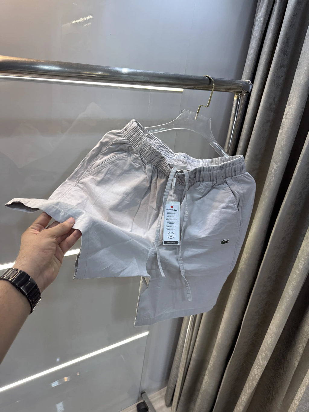 Lacoste Light Grey Embroidery Logo Premium 🩳Shorts