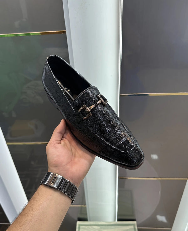 Frank_Romello Black Metal Premium Formal Loafers