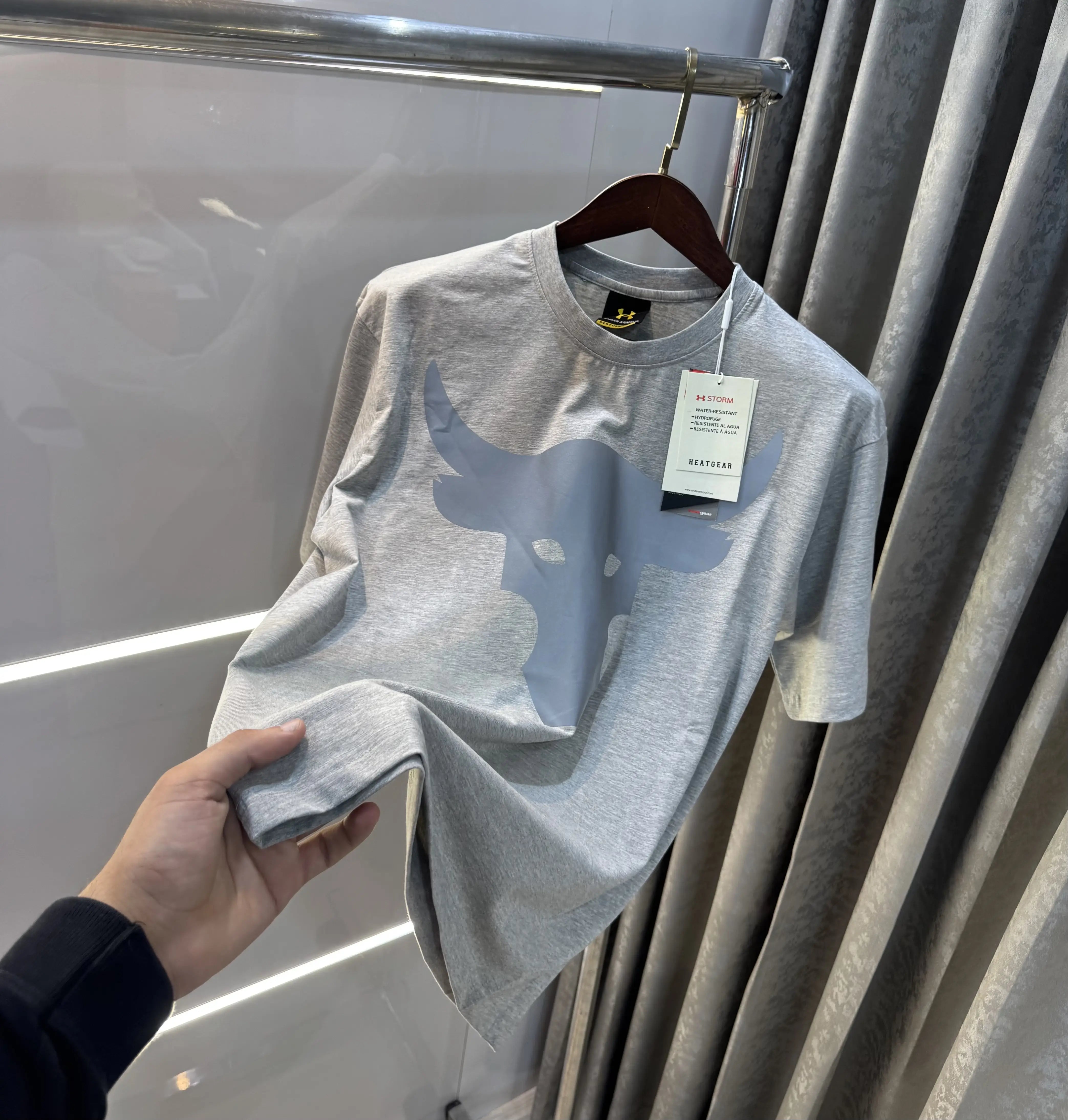 Under Armour Grey Reflective Logo Print Imported Oversized T-Shirt Secondary image
