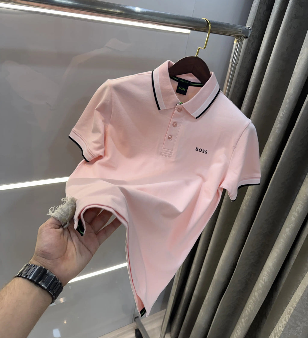 Hug o Boss Pink Logo Work Premium Polo T-shirt