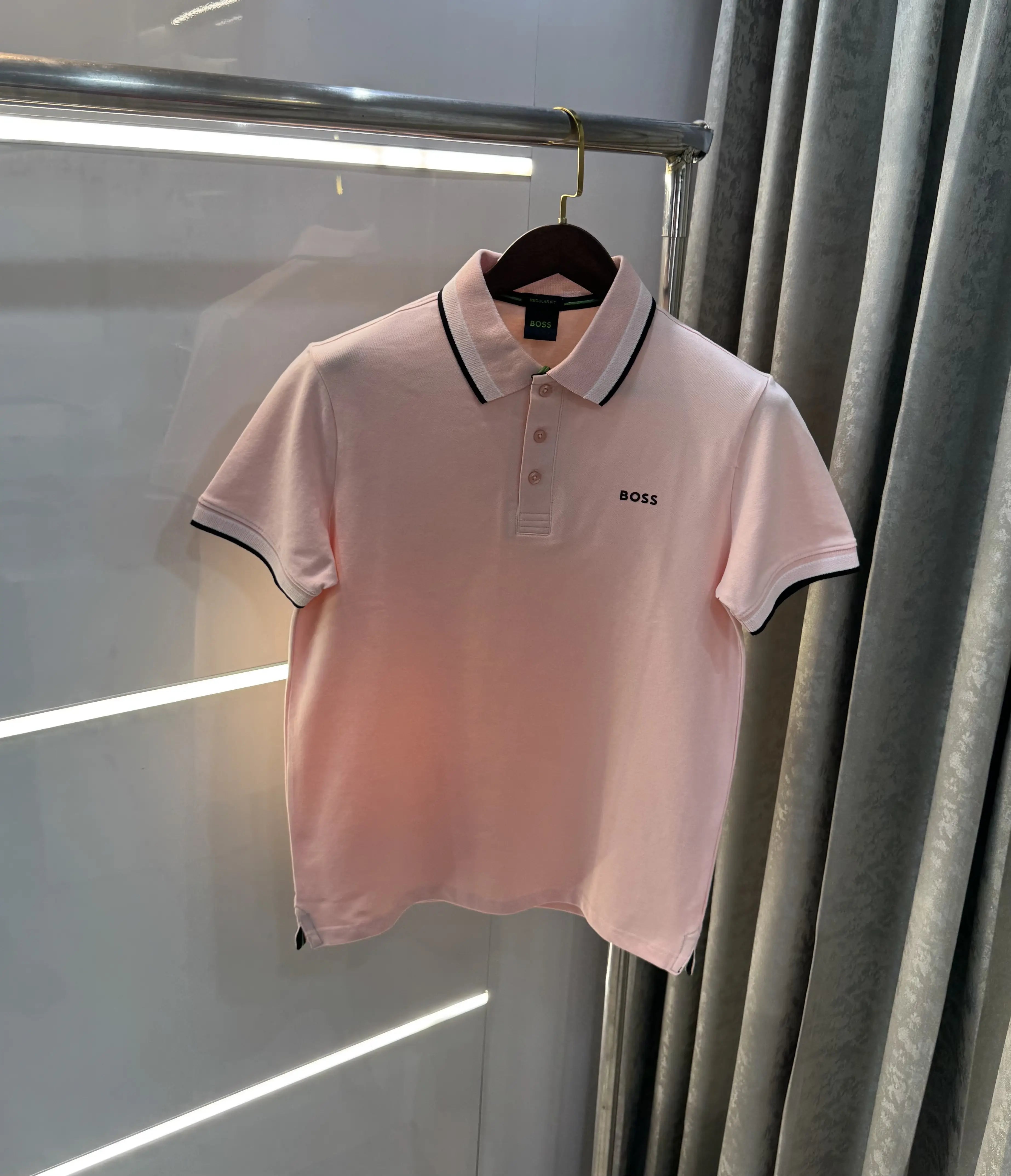 Hug o Boss Pink Logo Work Premium Polo T-shirt