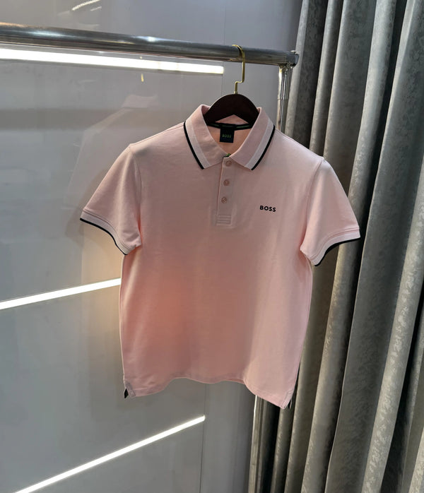 Hug o Boss Pink Logo Work Premium Polo T-shirt
