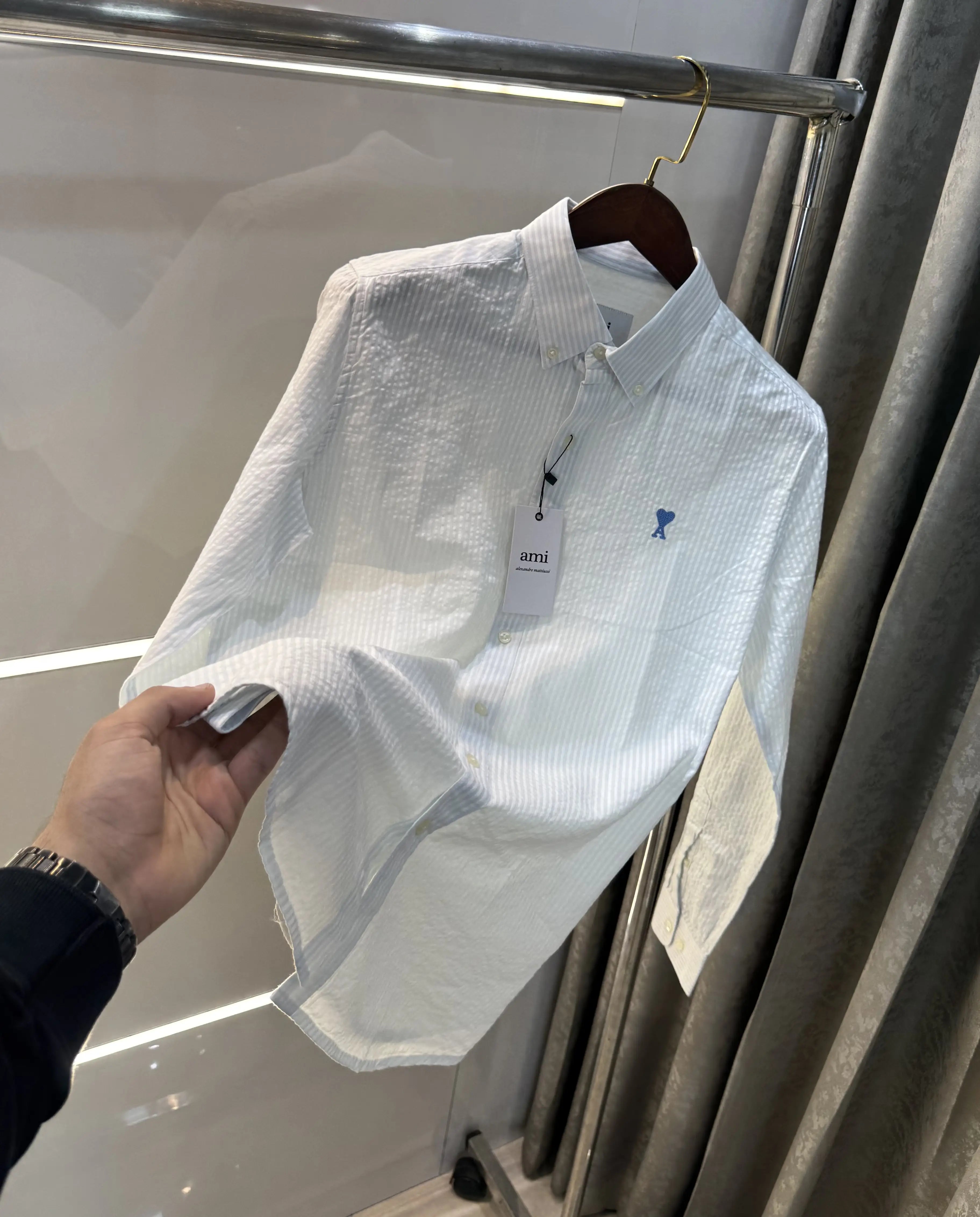 Ami Paris Sky Blue Embroidery Logo Premium Shirt Main image