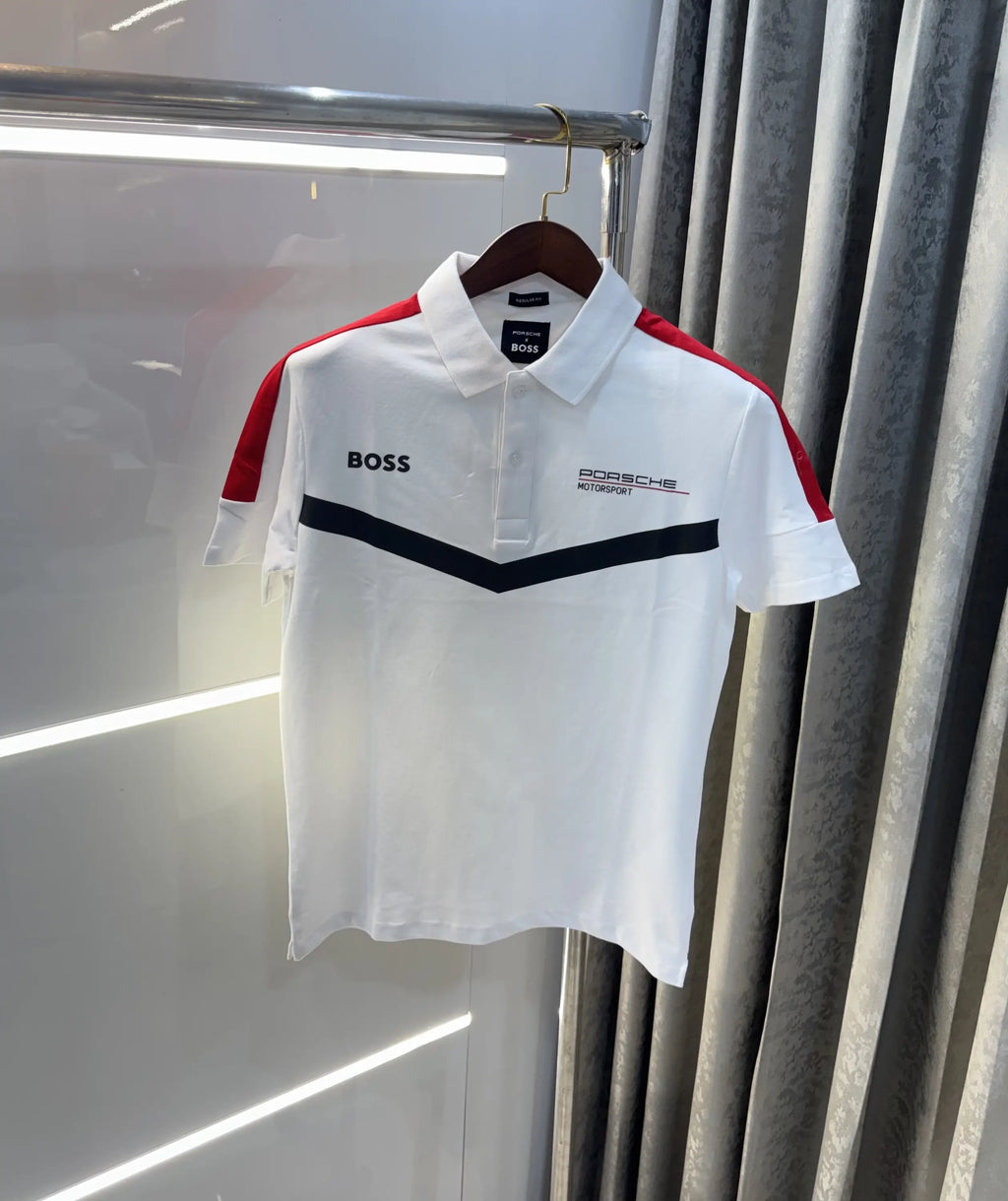 Hug o Bos s White Porsche Edition Premium Polo T-shirt
