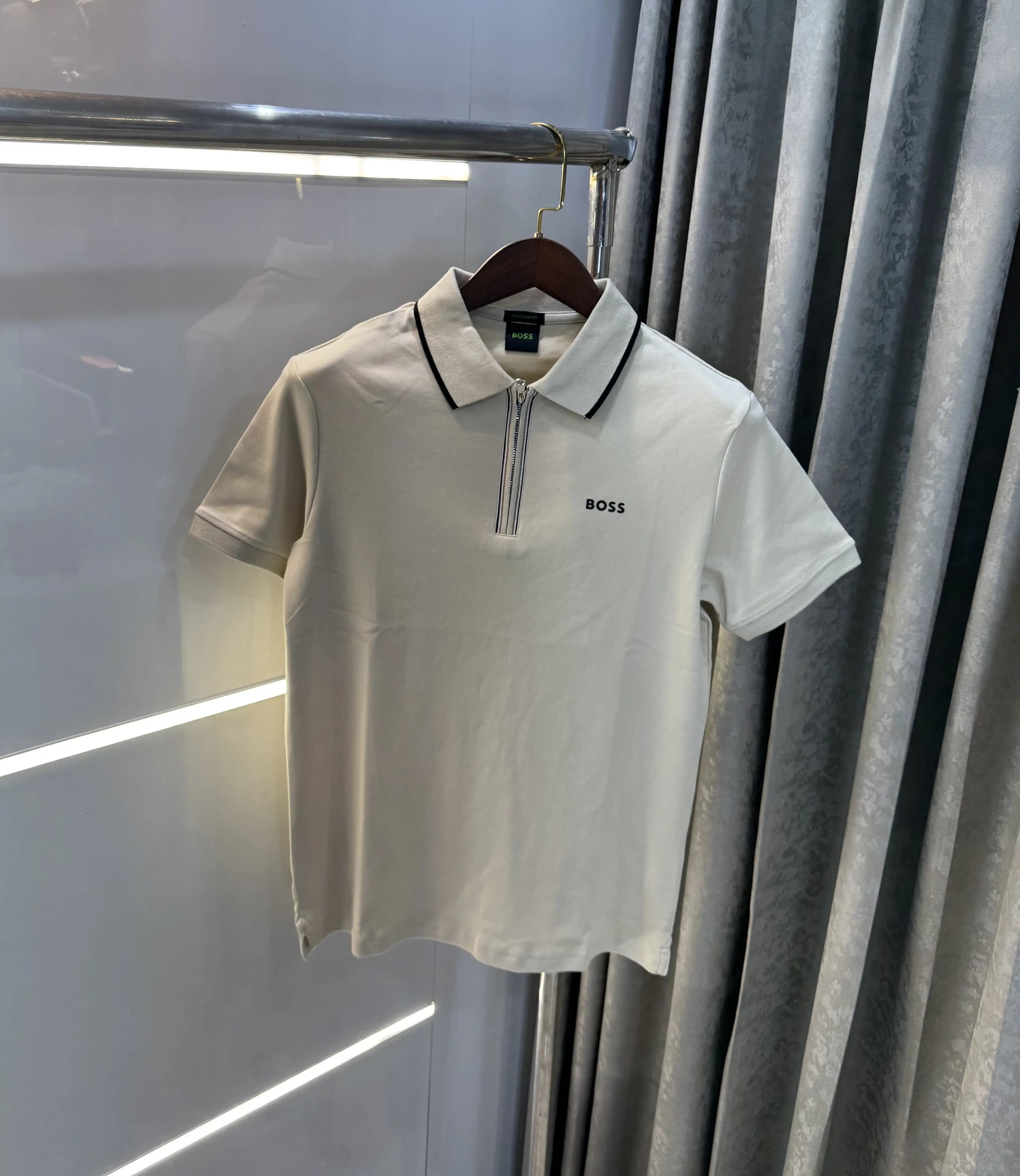 Hugo  Bos s Beige Logo Work Premium Polo T-shirt