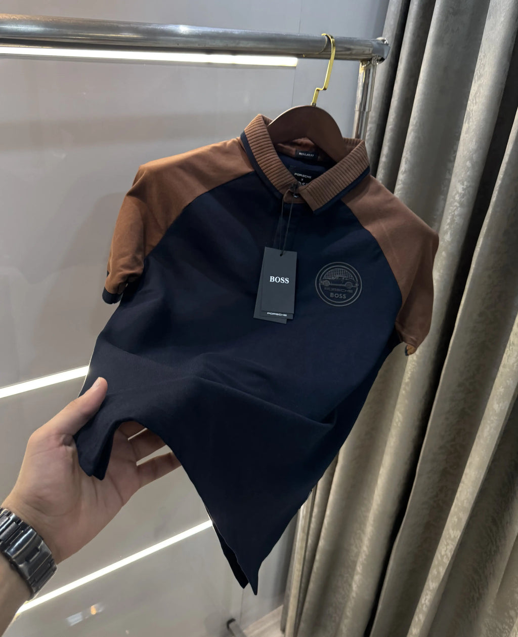 Hug o Boss Navy/ Coffee Porsch e Edition Premium Polo T-shirt