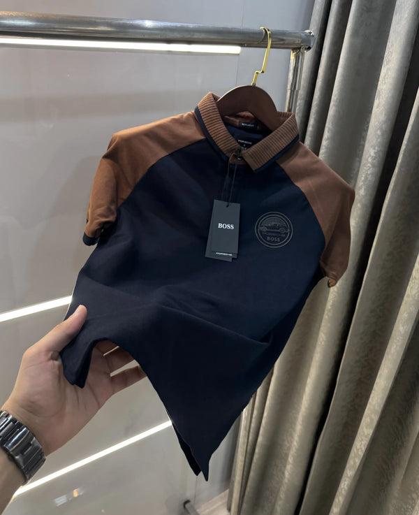Hug o Boss Navy/ Coffee Porsch e Edition Premium Polo T-shirt