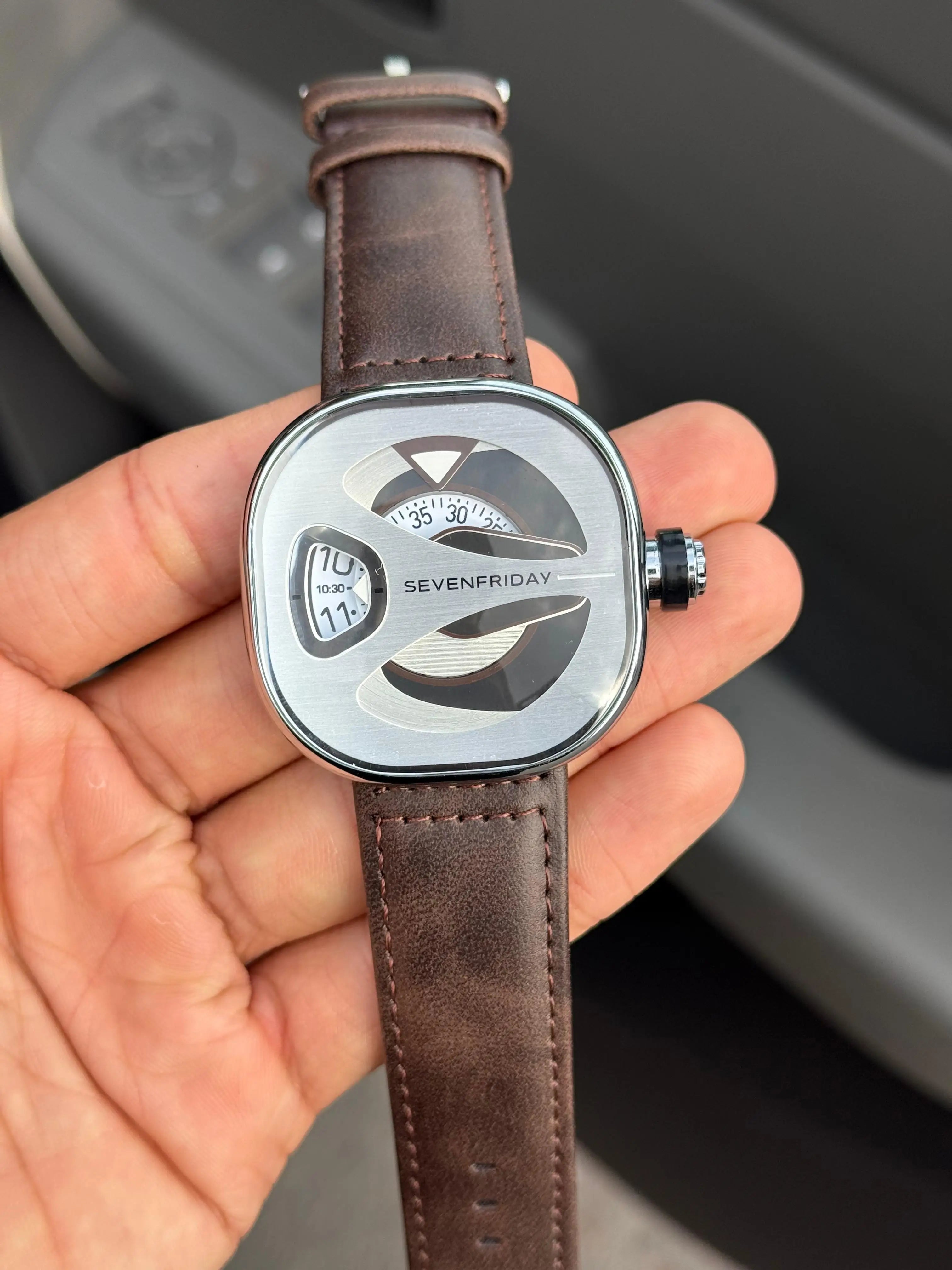 Seven Friday ME Series Leather Silver White Dial Brown Belt Main image