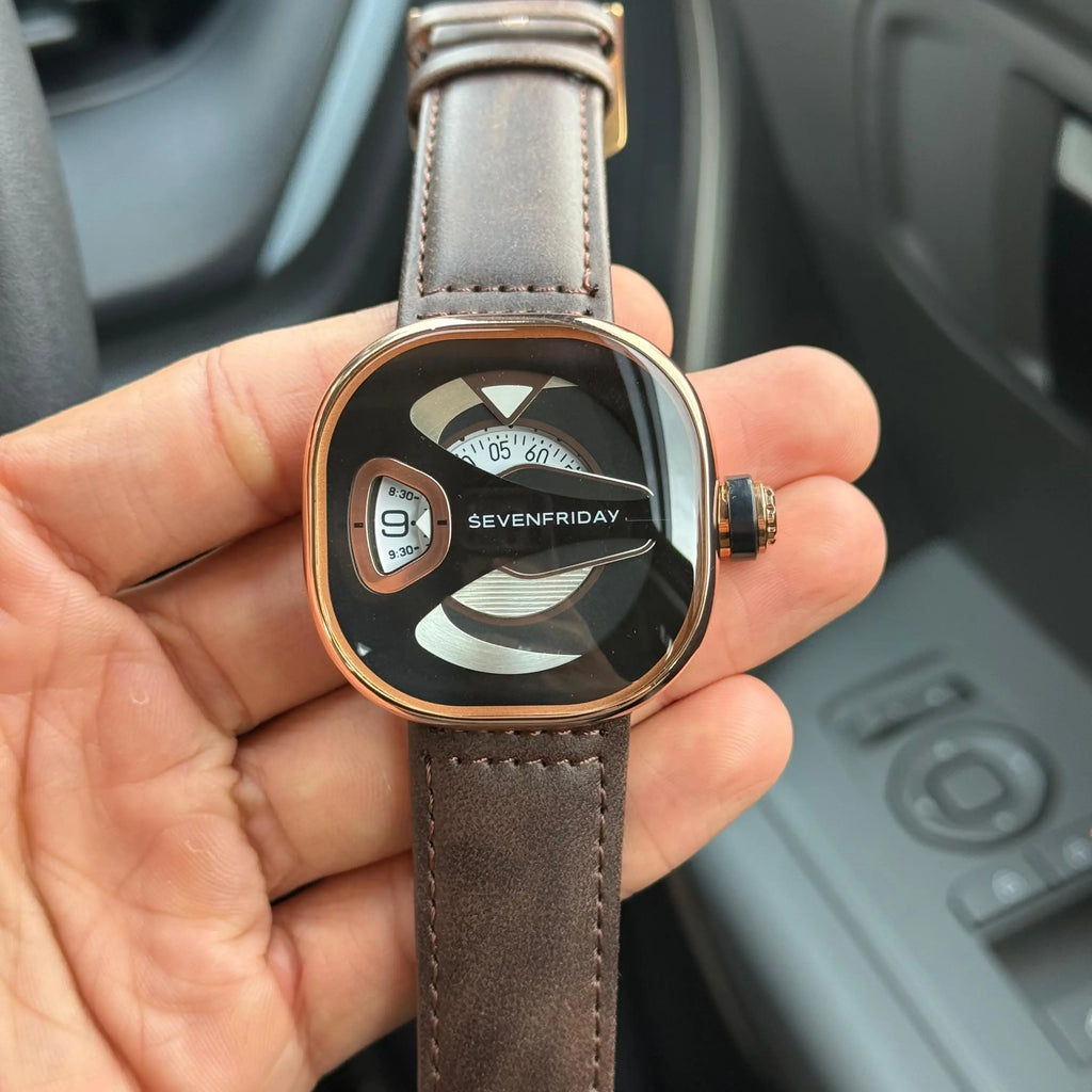 Seven Friday ME Series Leather Rose Black Dial Brown Belt