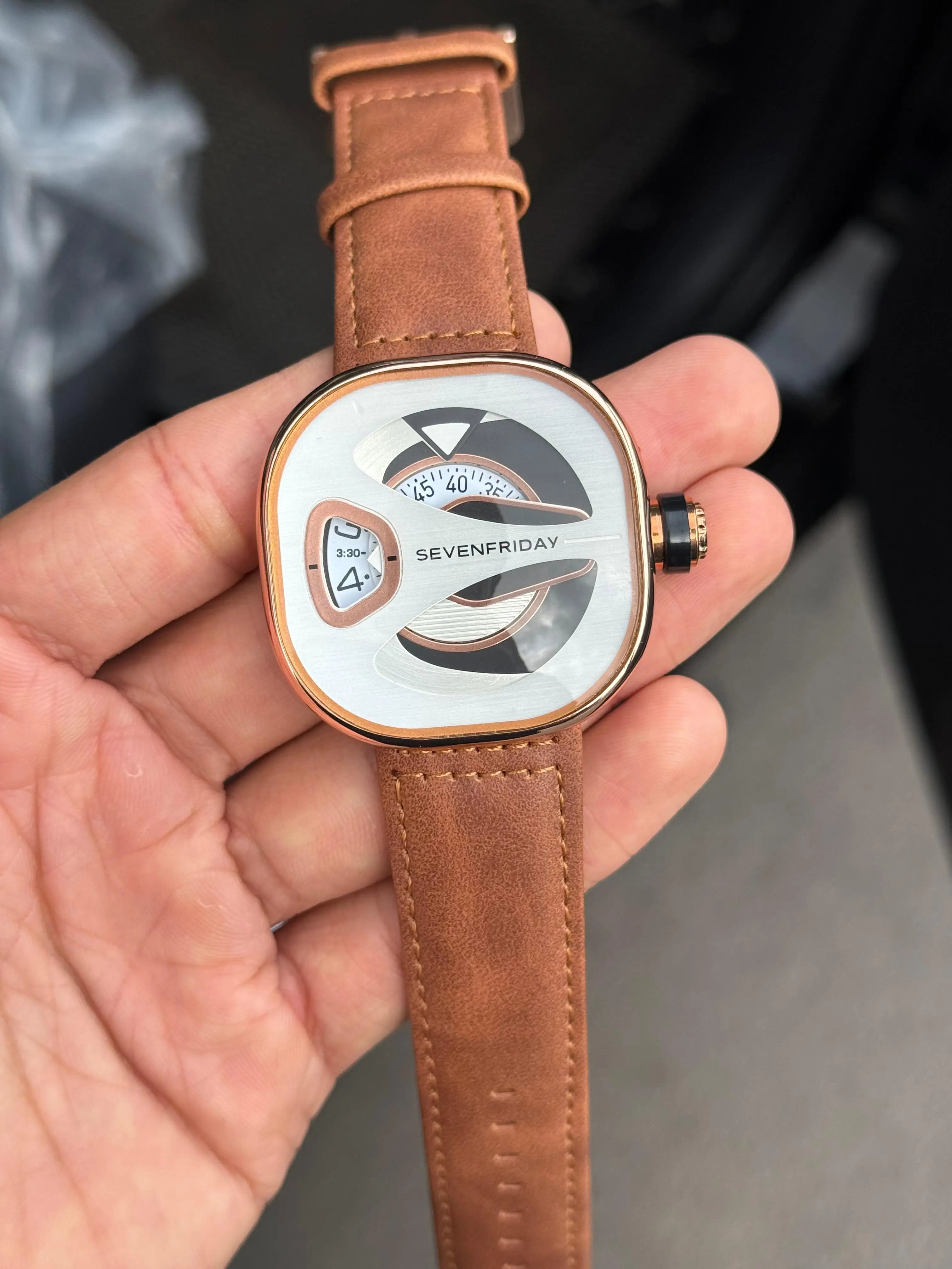 Seven Friday ME Series Leather Rose White Dial Tan Belt