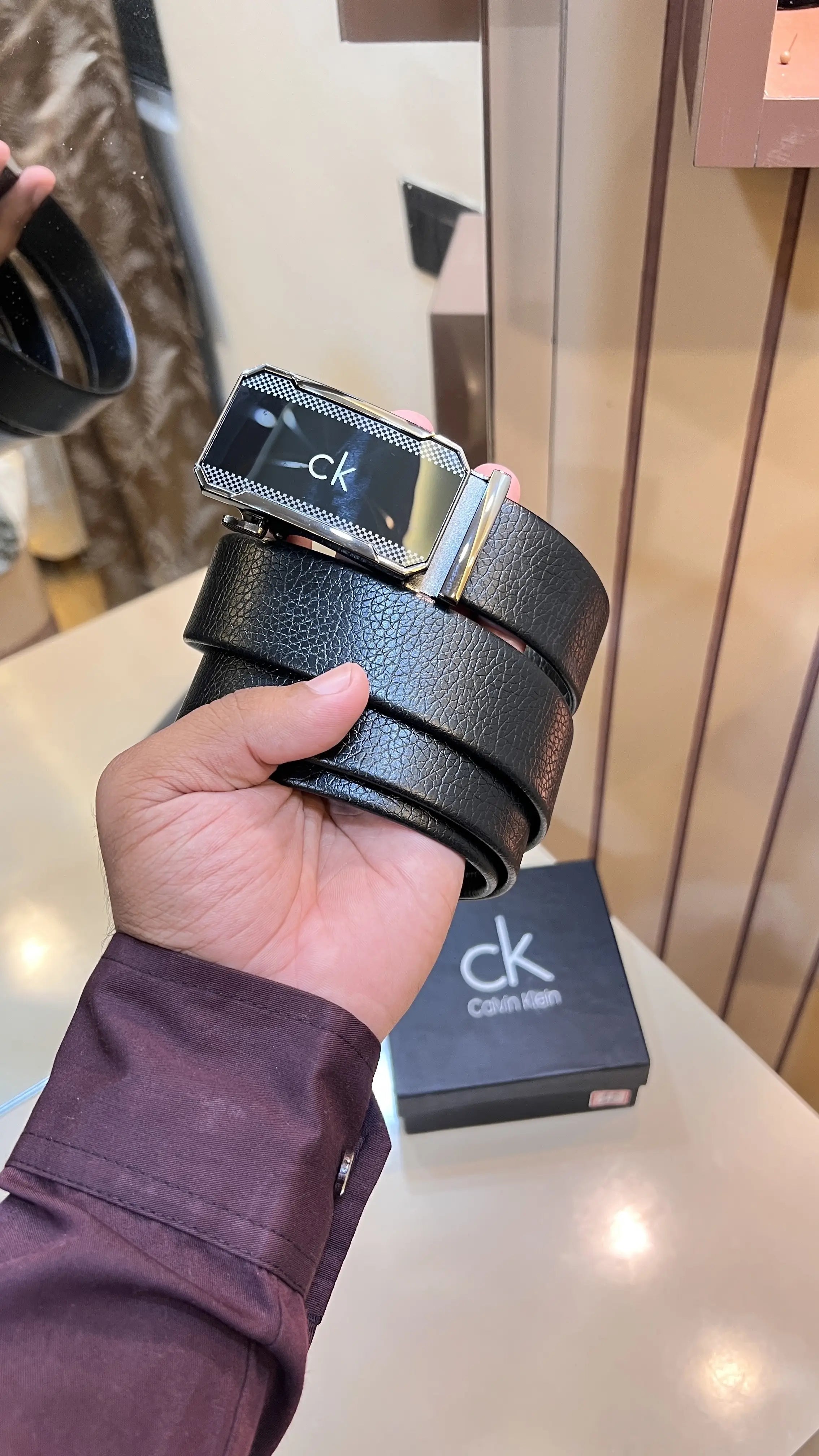 CK CALVIN KLEIN PREMIUM QUALITY IMPORTED AUTOLOCK BELT WITH OG BOX CK-122 Main image