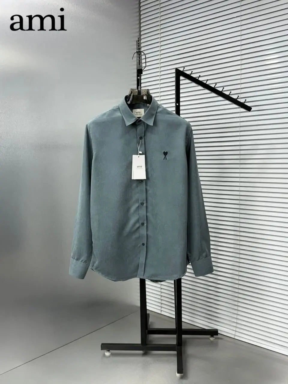 Ami Paris Dark Grey Embroidry Logo Premium Shirt Main image