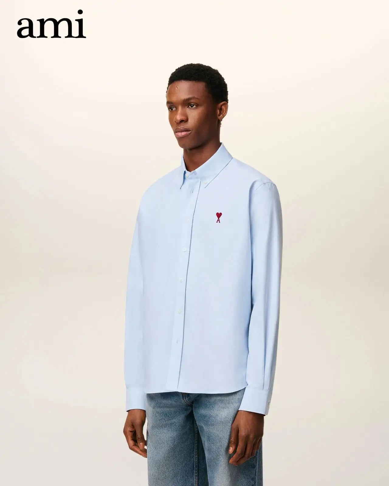 Ami Paris Sky Blue Embroidery Logo Premium Shirt Main image