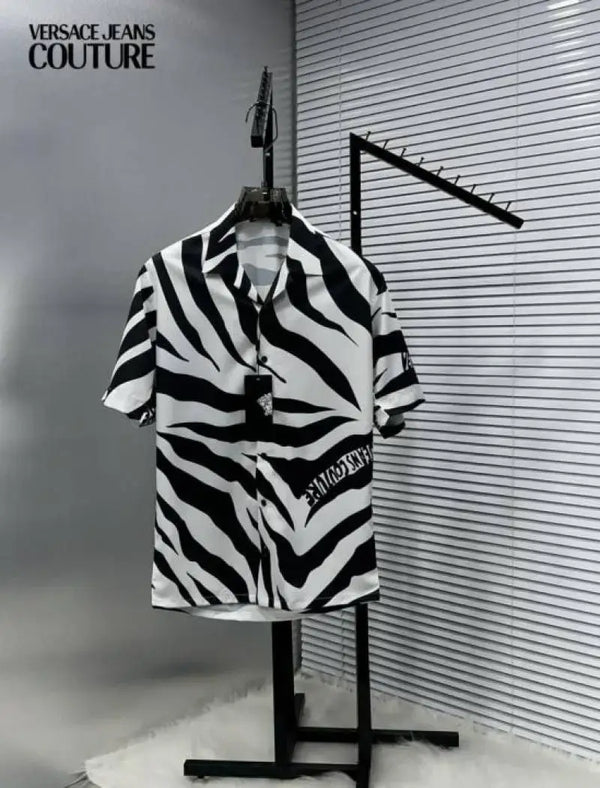 Versac_e Jeans Couture Black Zebra Patta Printed Imported Very Premium Half Shirt (DN 521)