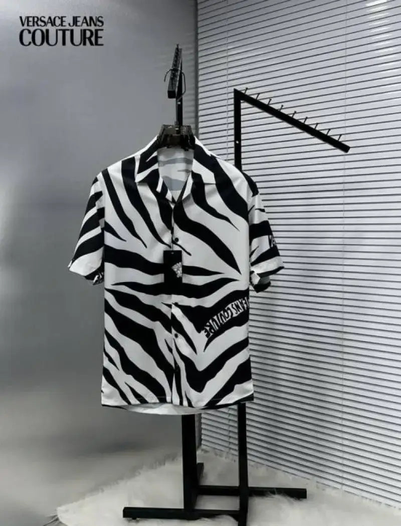 Versac_e Jeans Couture Black Zebra Patta Printed Imported Very Premium Half Shirt (DN 521) Main image