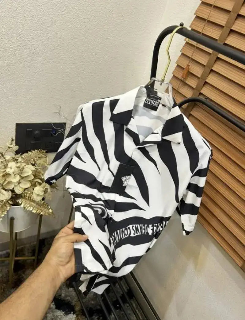 Versac_e Jeans Couture Black Zebra Patta Printed Imported Very Premium Half Shirt (DN 521) Secondary image