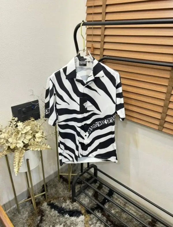 Versac_e Jeans Couture Black Zebra Patta Printed Imported Very Premium Half Shirt (DN 521)