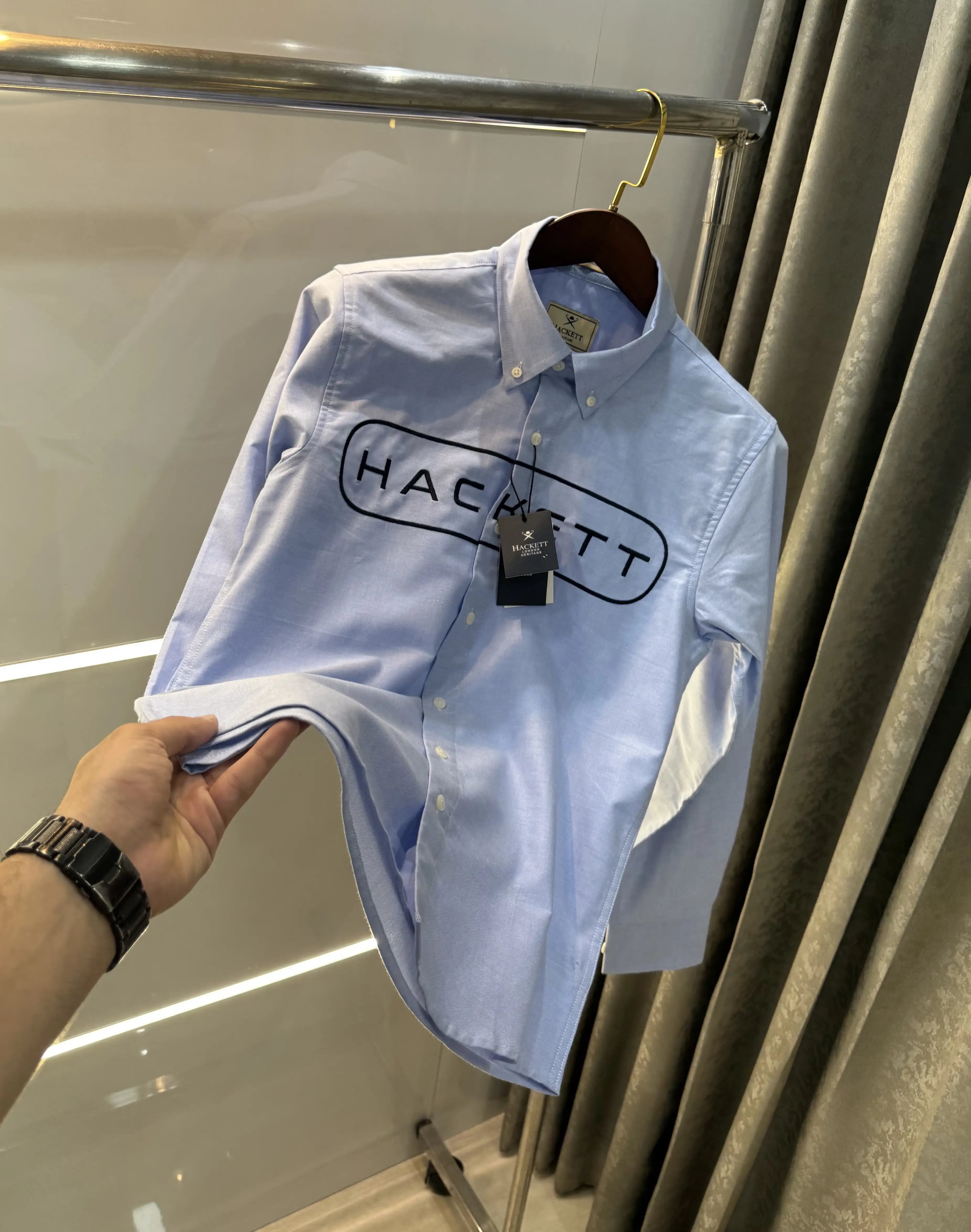 Hacket London i Sky Blue Logo Work Premium Shirt