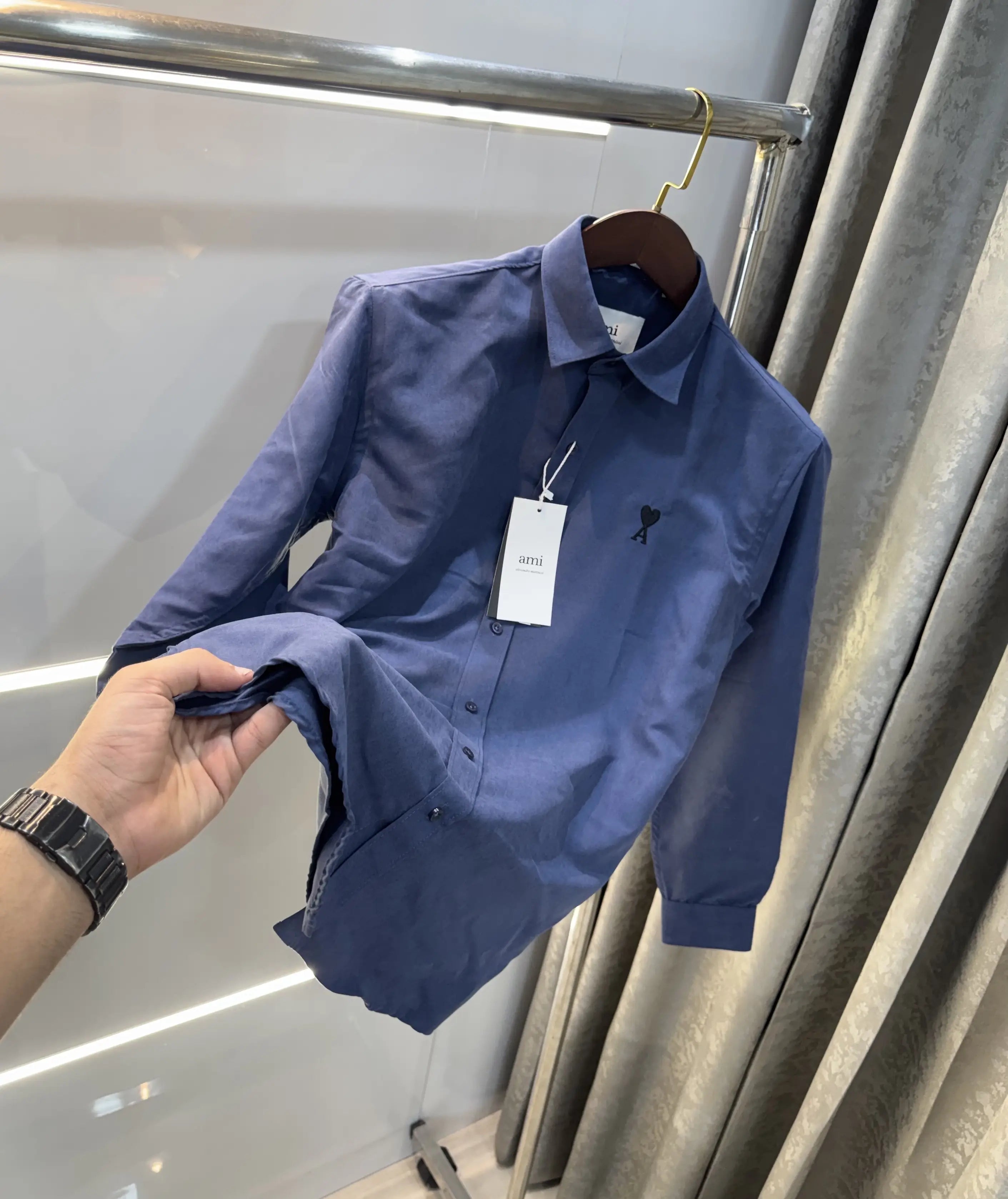 Ami Paris Blue Embroidry Logo Premium Shirt Main image