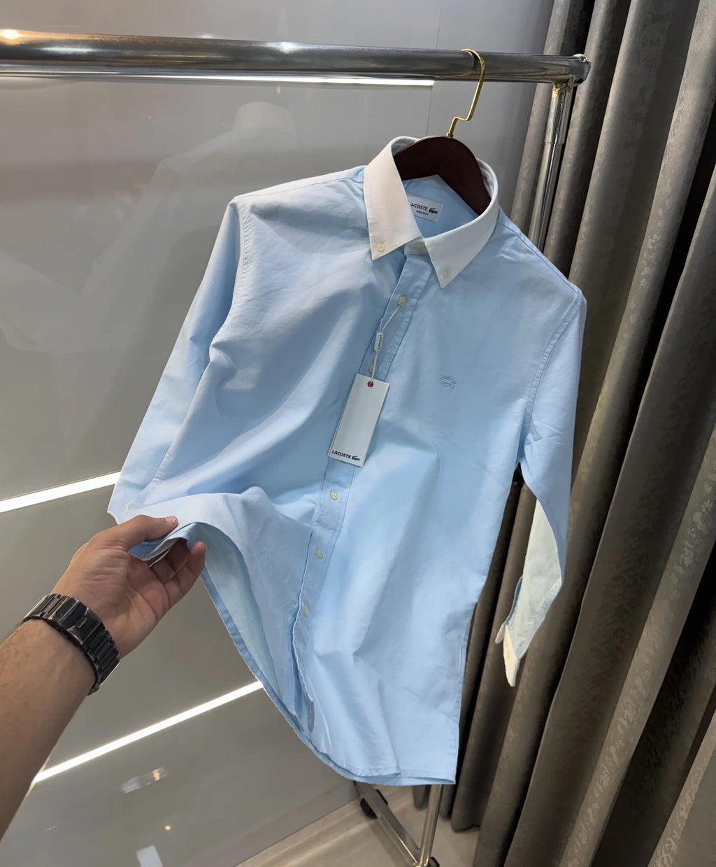 Lacost e Sky Blue Embroidery Logo Work Premium Shirt