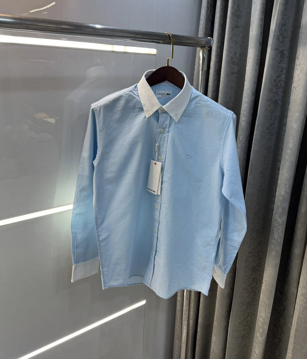 Lacost e Sky Blue Embroidery Logo Work Premium Shirt