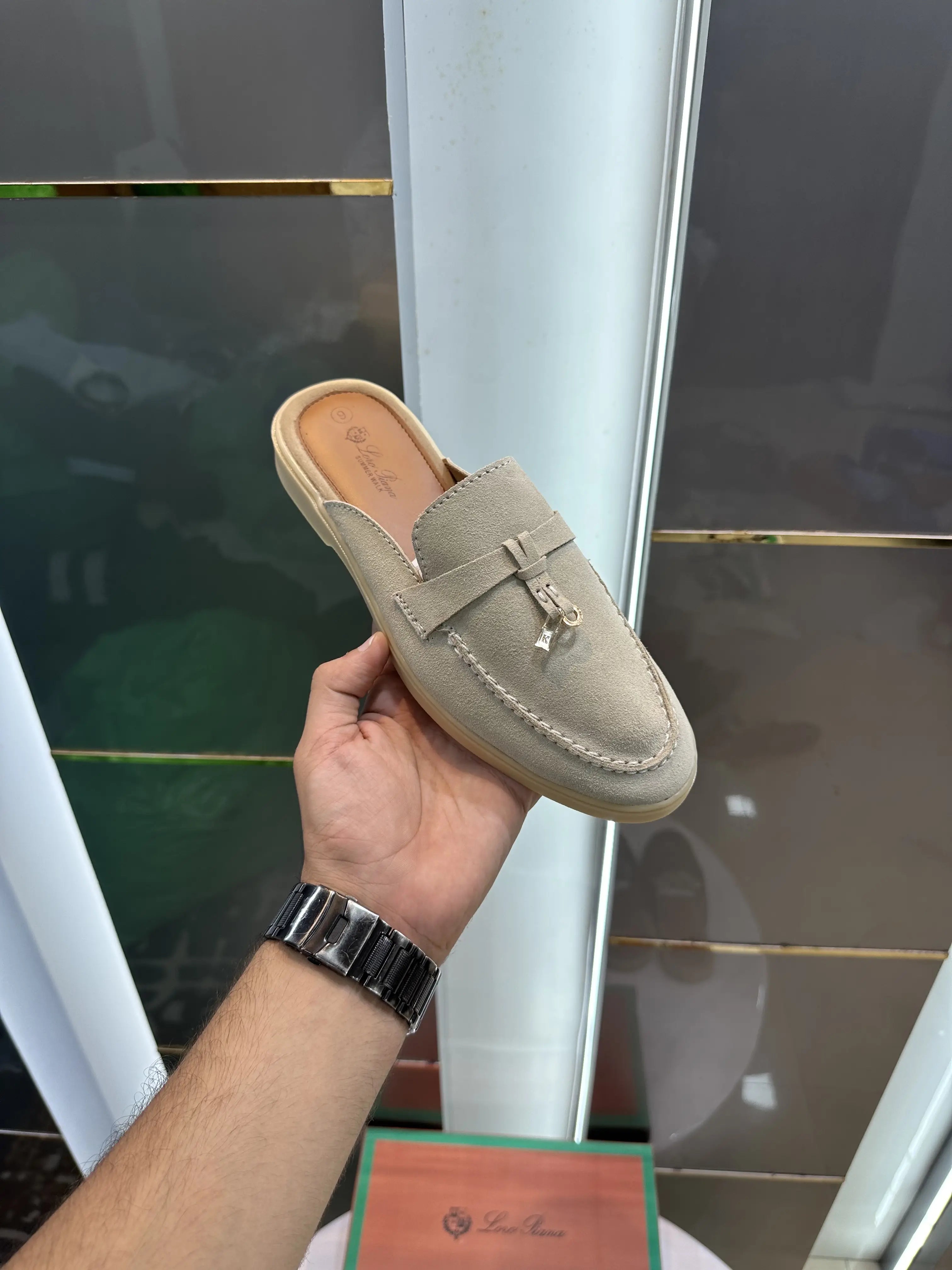 Loro_Piana Key Lock Slip-Ons Beige Main image