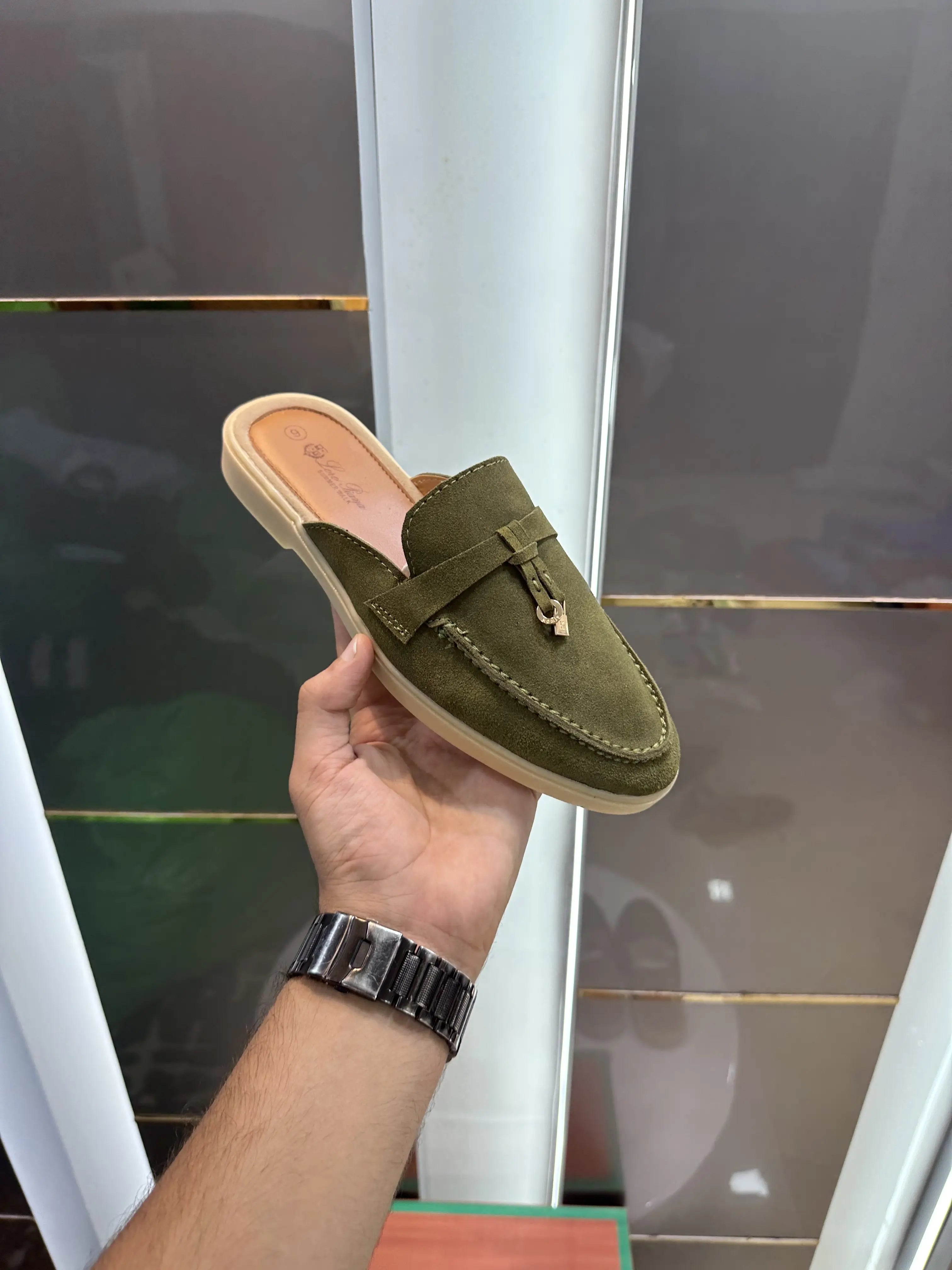 Loro_Piana Key Lock Slip-Ons Olive Main image