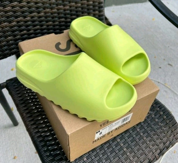 yezzy slide neon with og box butter paper