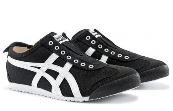 ONITSUKA TIGER MEXICO 66 BLACK WHITE SLIP ON 1ST LETHER QUALITY