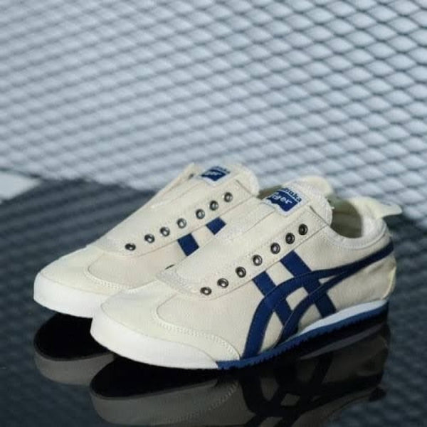 ONITSUKA TIGER MEXICO 66 CREAM BLUE SLIP ON 1ST LETHER QUALITY