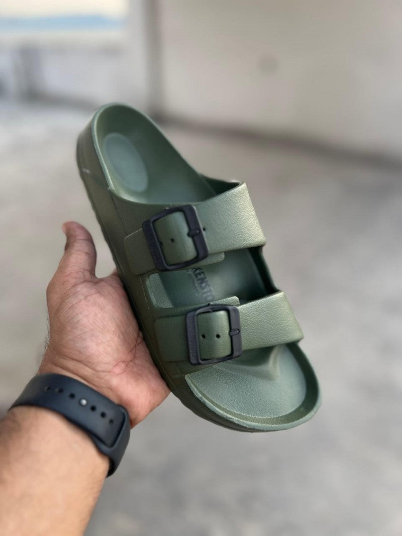 BIRKENSTOCK ARIZONA EVA OLIVE GREEN WITH SOLE BRANDING