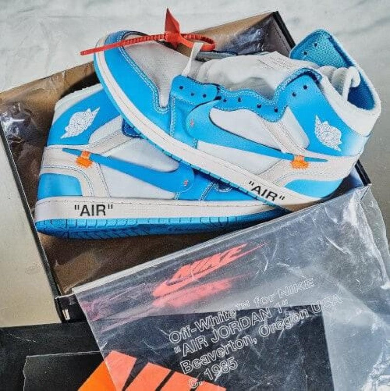 AIR JORDAN RETRO 1 OFF WHITE UNIVERSITY BLUE SEMI UA WITH OG 3 LACES