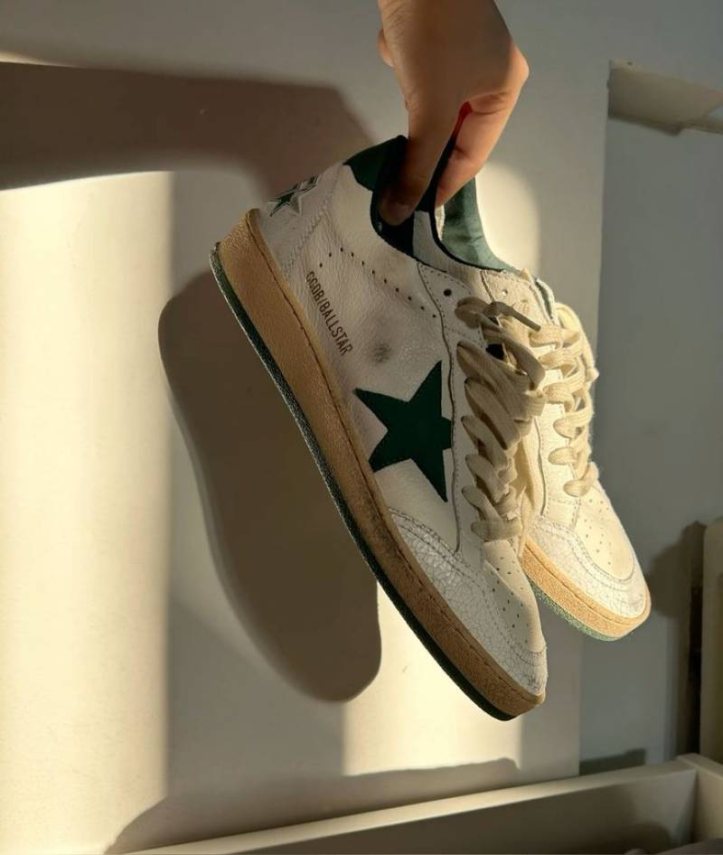 GOLDEN GOOSE BALLSTAR WHITE AND GREEN