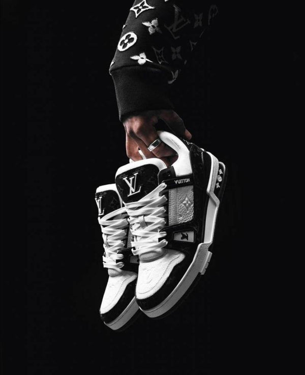 Lv _vuitton trainer embossed monogram - white black 2022 denim