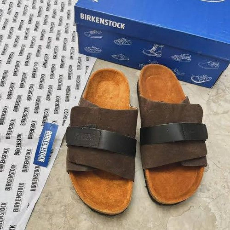 BIRKINSTOCK KYOTO SLIDES BROWN SUEDE