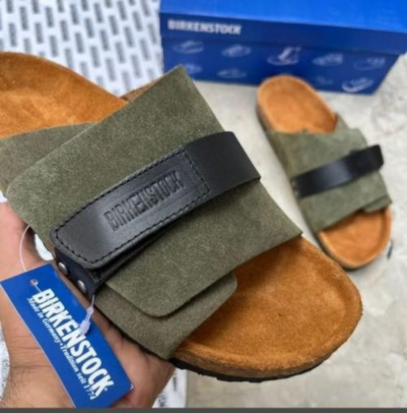 BIRKINSTOCK KYOTO SLIDES OLIVE SUEDE