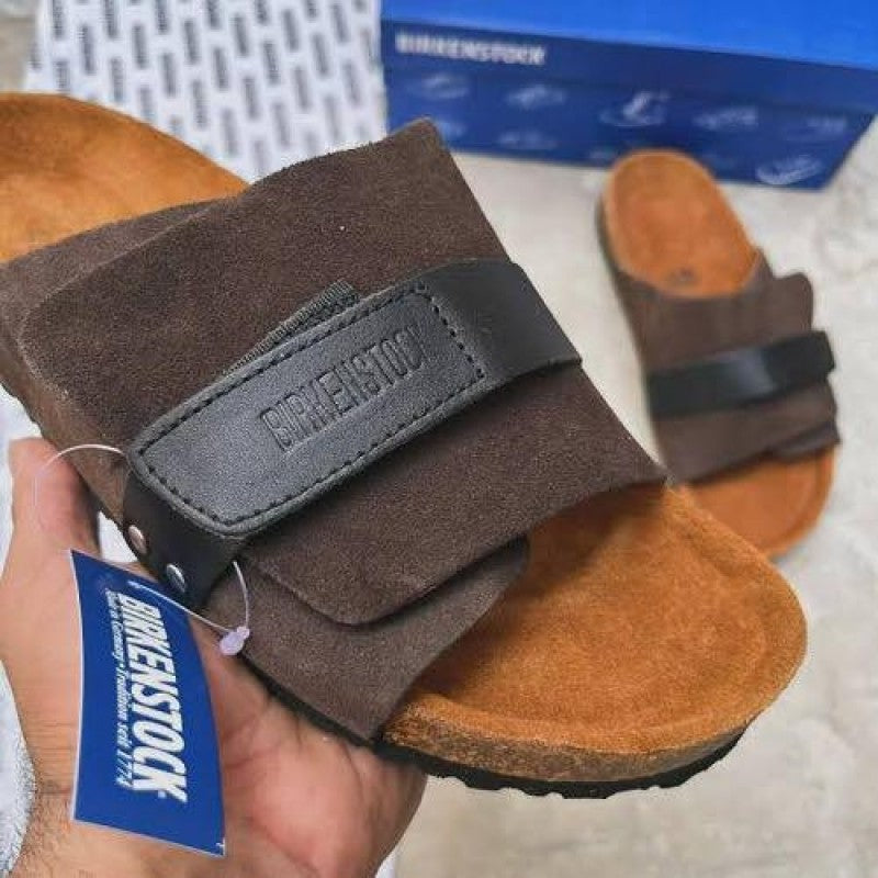 BIRKINSTOCK KYOTO SLIDES BROWN SUEDE