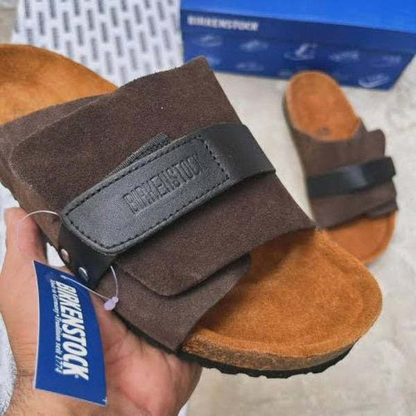 BIRKINSTOCK KYOTO SLIDES BROWN SUEDE