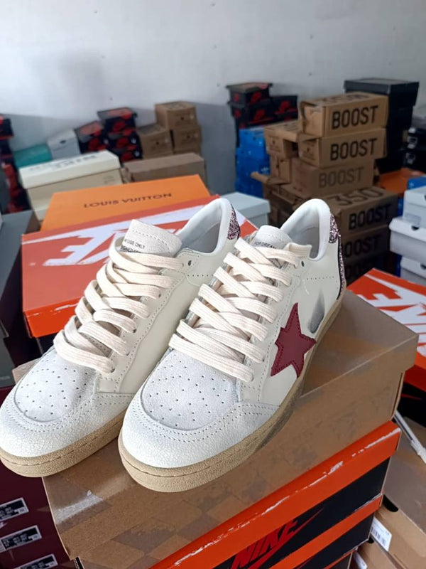 GOLDEN GOOSE BALLSTAR RED STAR GLITTER BLACK