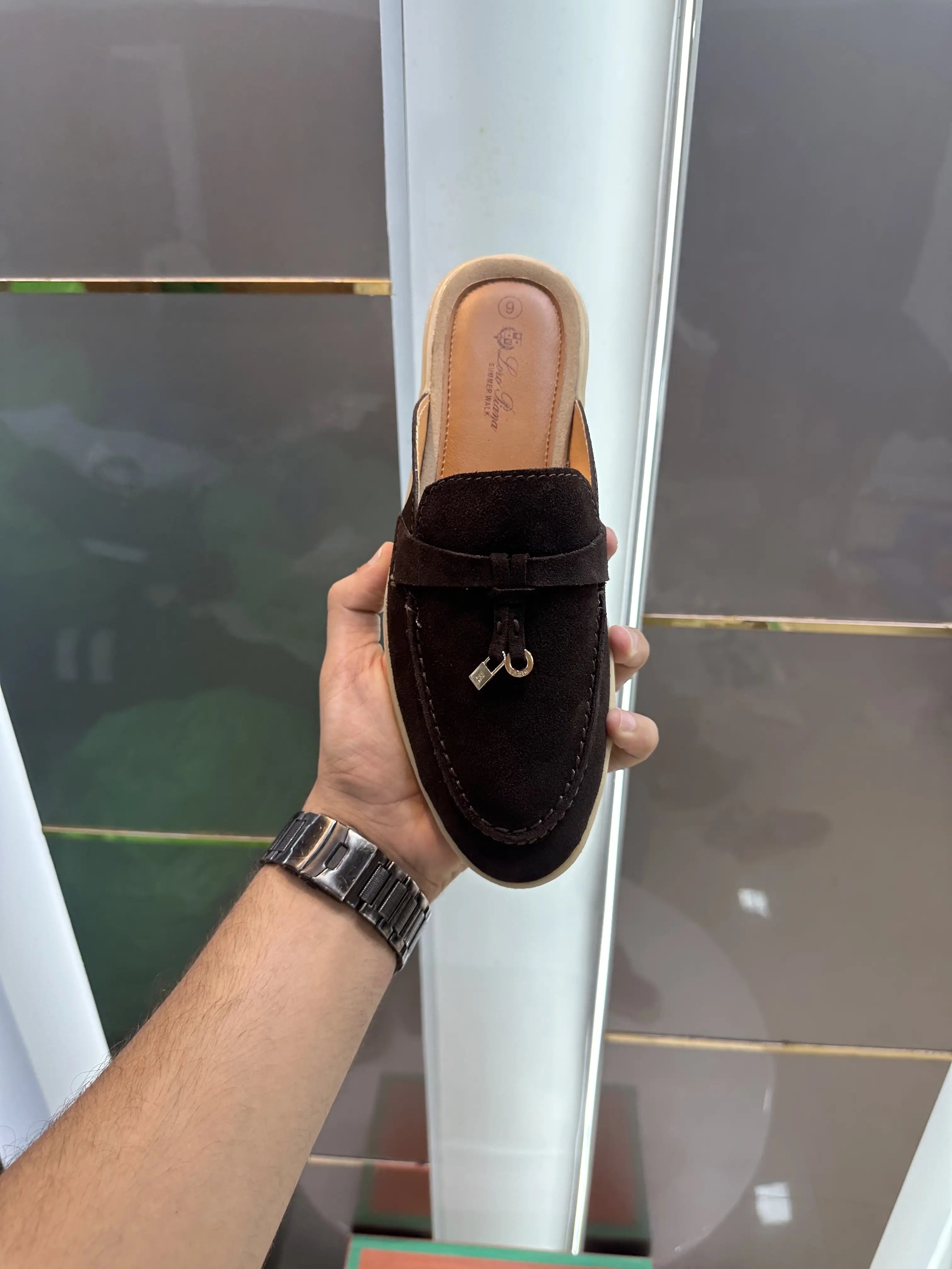 Loro_Piana Key Lock Slip-Ons Brown