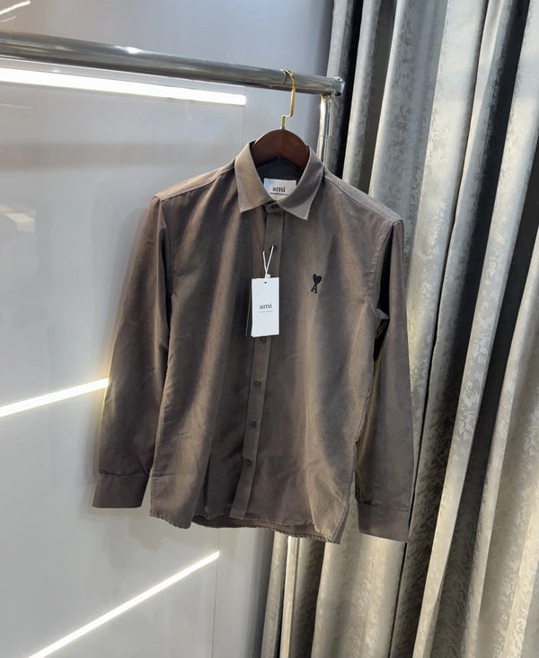 Ami Paris Brown Embroidry Logo Premium Shirt
