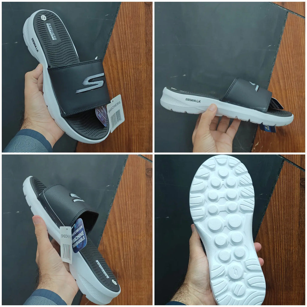 Skechers GoWalk Gogamat Logo Premium Slide Black White