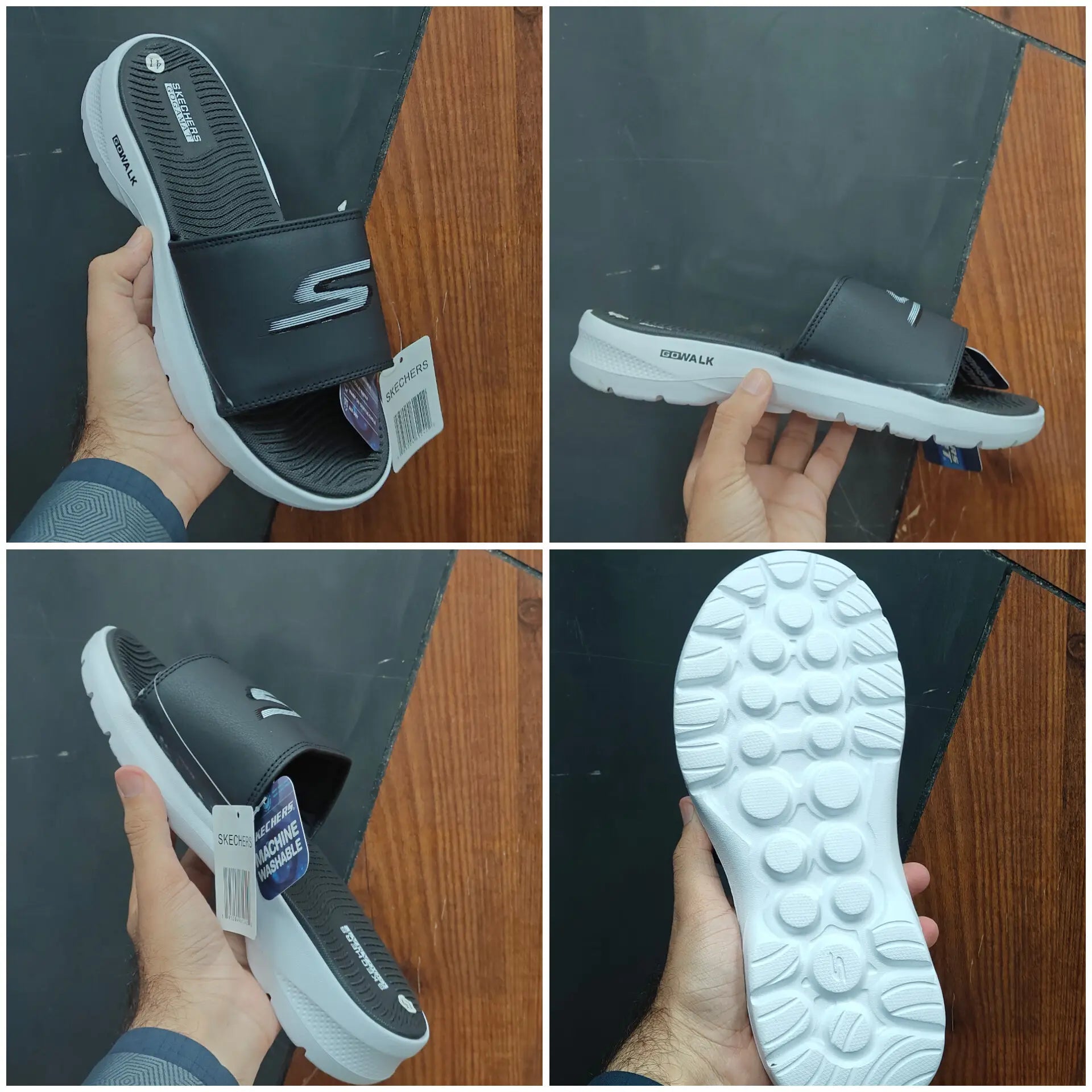 Skechers GoWalk Gogamat Logo Premium Slide Black White