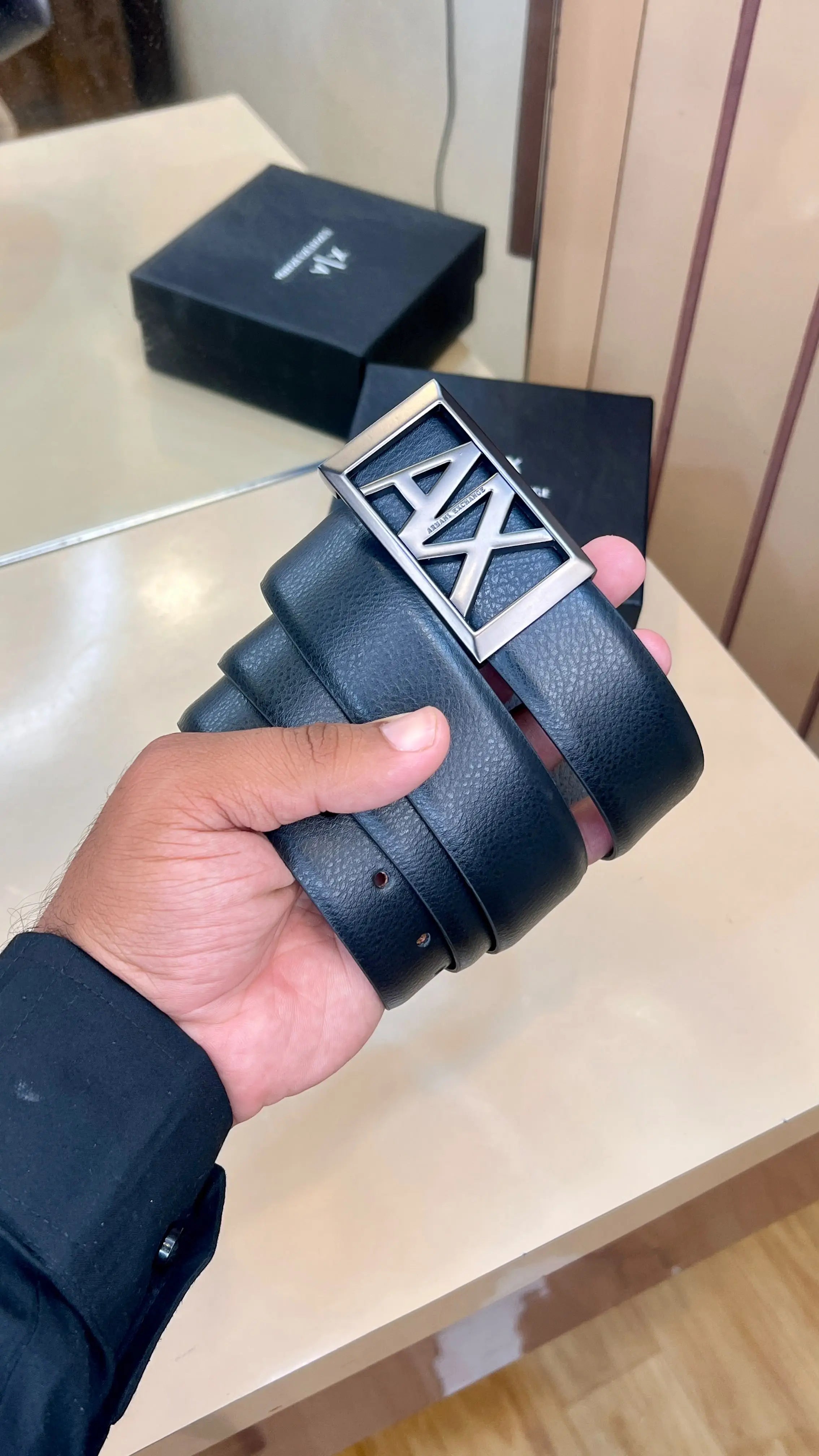 AX ARMANI EXCHANGE PREMIUM QUALITY IMP REVERSEABLE BELT WITH OG BOX AX-524